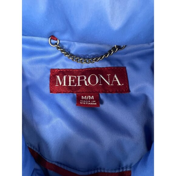 Merona Womens Blue Hooded Belted Rain Jacket Polyester Waterproof Coat Medium - Picture 7 of 15
